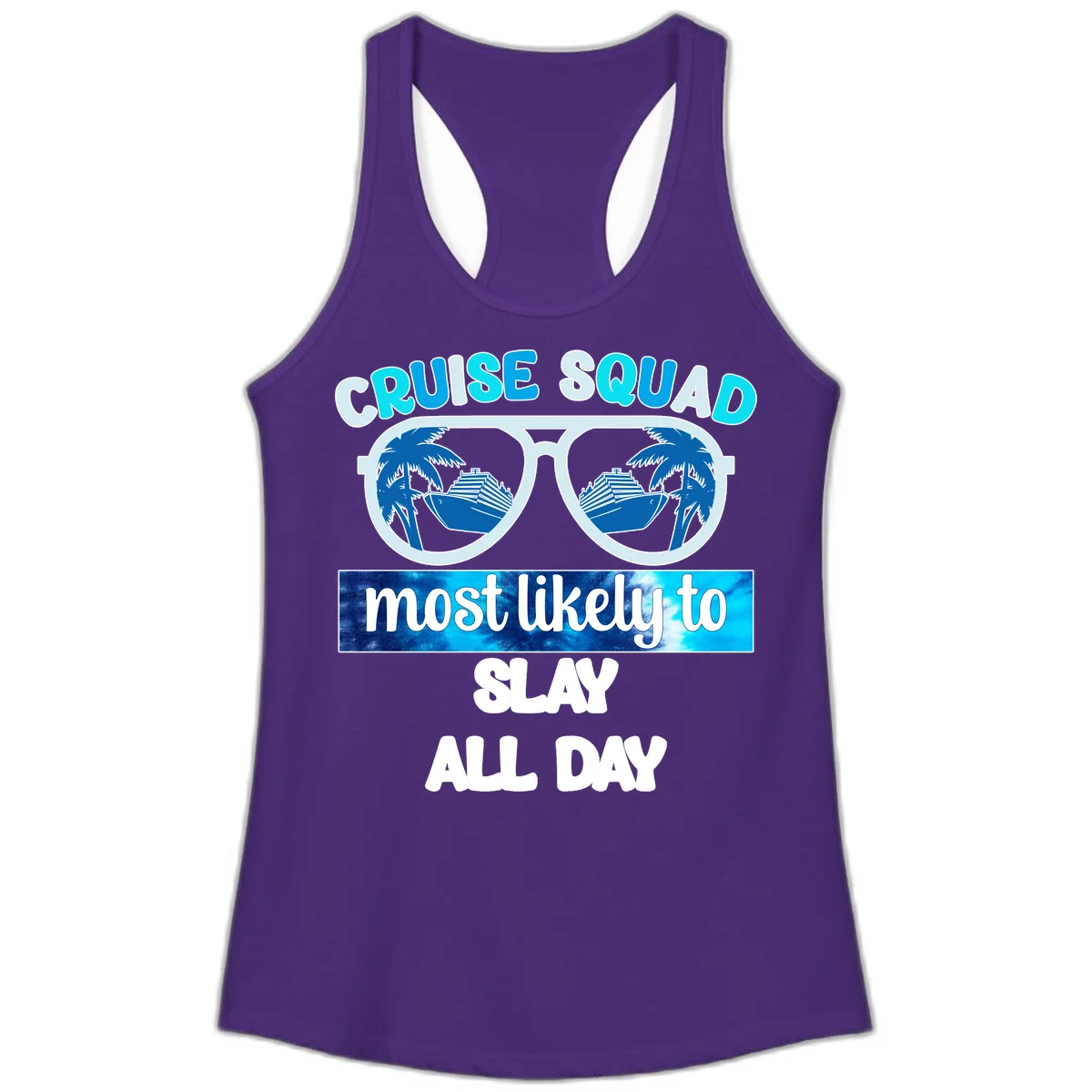 Cruise Squad Slay All Day Ladies Tank Top in Solid Purple Rush