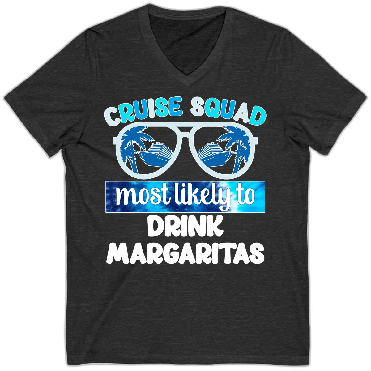 Cruise Squad Margarita Vibes V-Neck in Dark Grey Heather