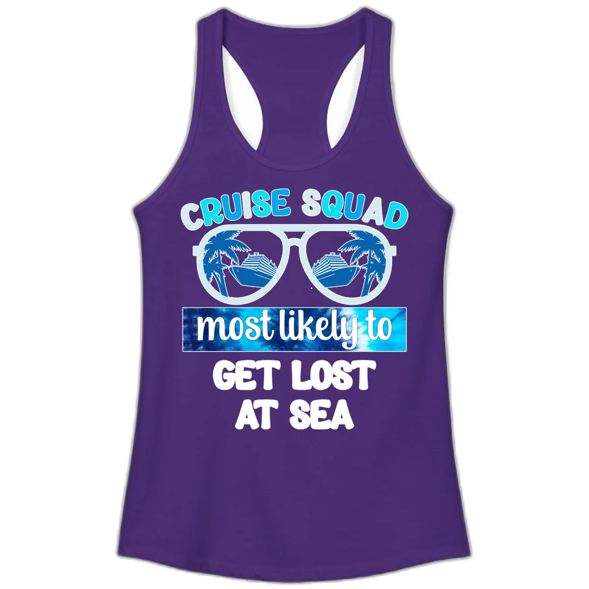 Cruise Squad Most Likely To Get Lost At Sea Ladies Tank in Solid Purple Rush