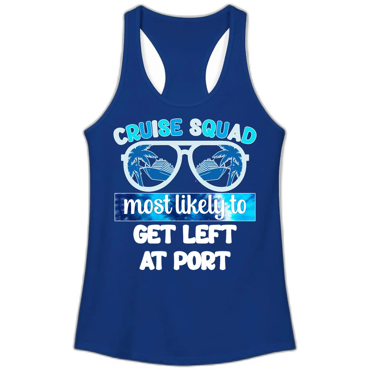 Cruise Squad Left At Port Ladies Tank in Solid Royal