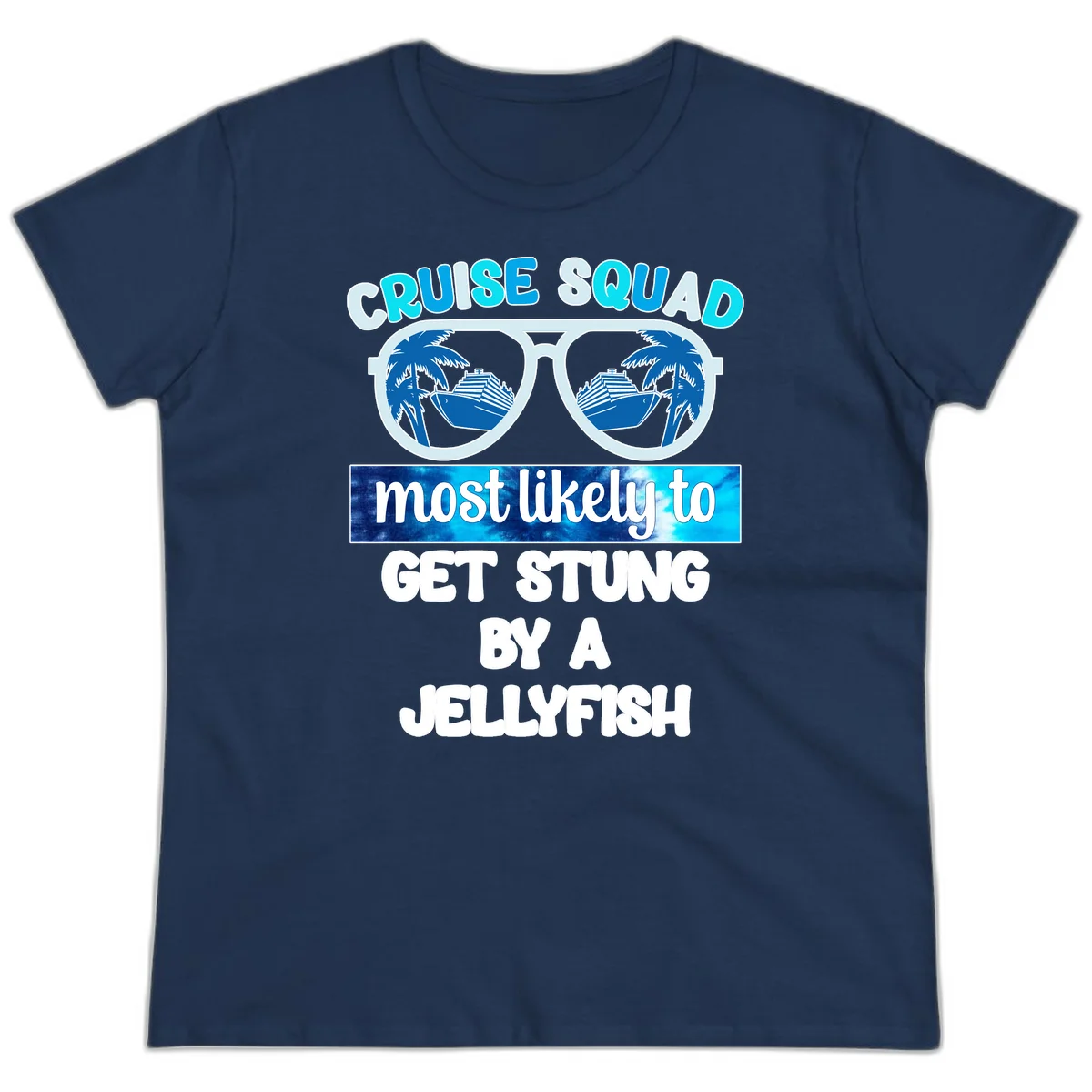 Cruise Squad Jellyfish Stung Ladies Tee in Navy