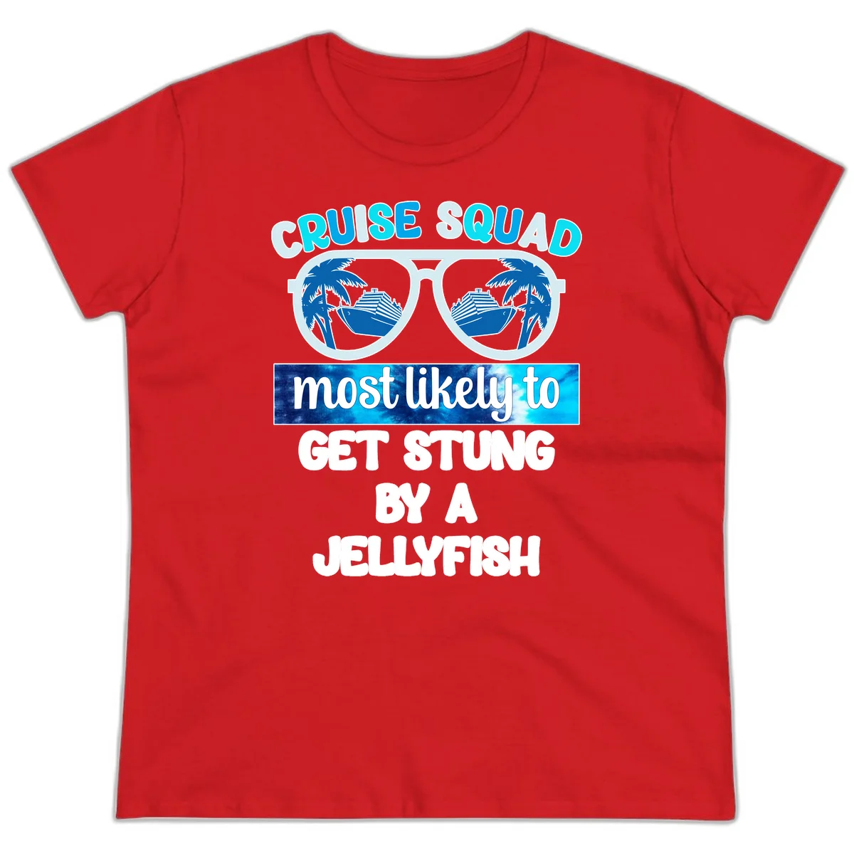 Cruise Squad Jellyfish Stung Ladies Tee in Red