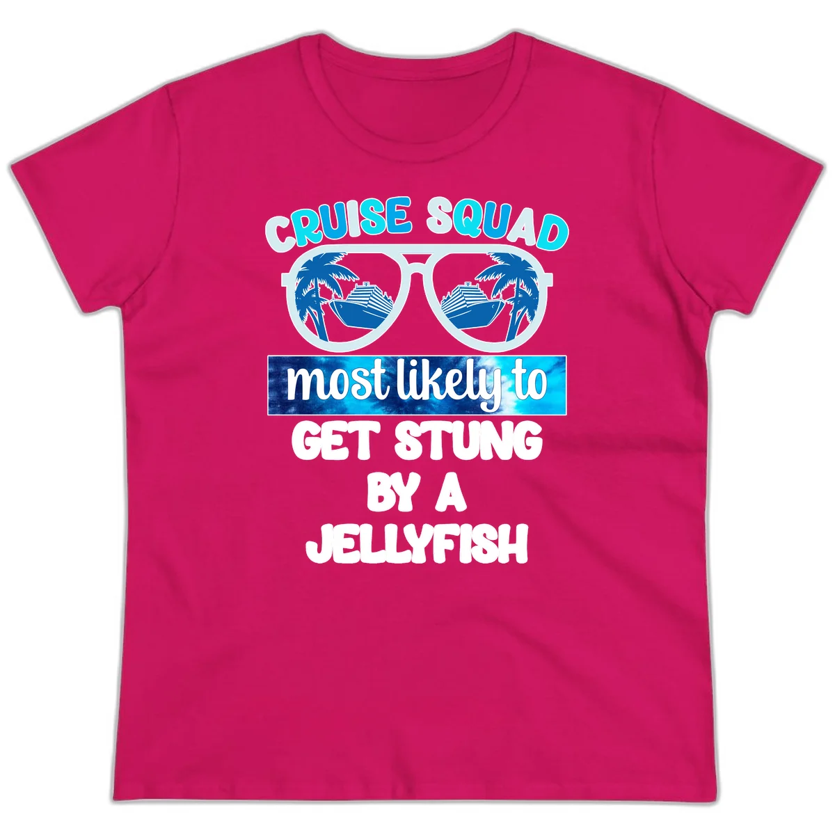 Cruise Squad Jellyfish Stung Ladies Tee in Heliconia