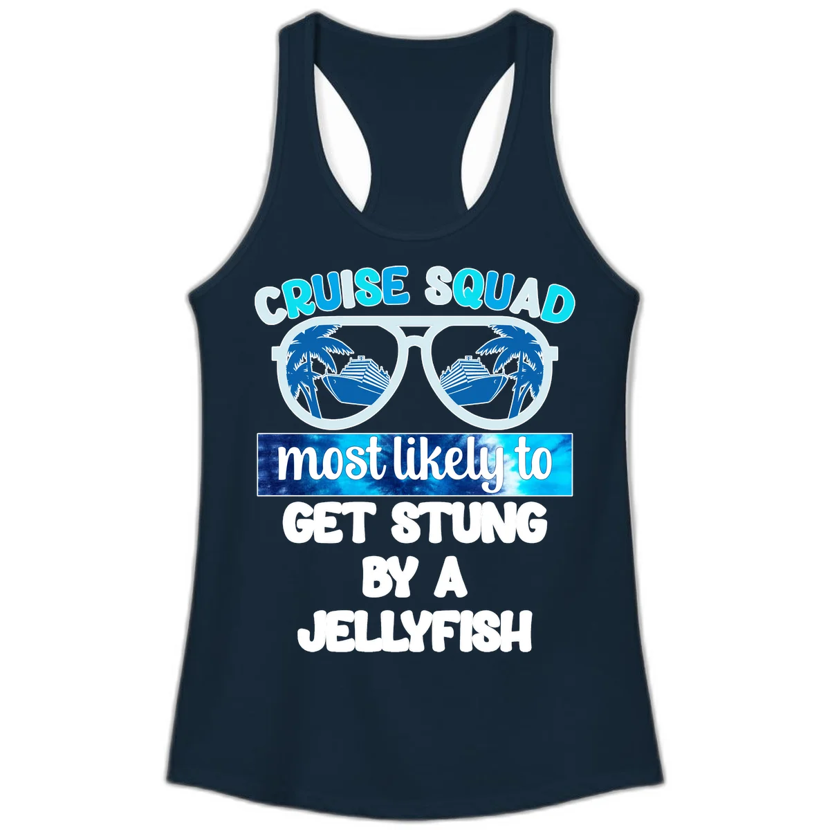 Cruise Squad Jellyfish Stung Ladies Tank in Solid Midnight Navy