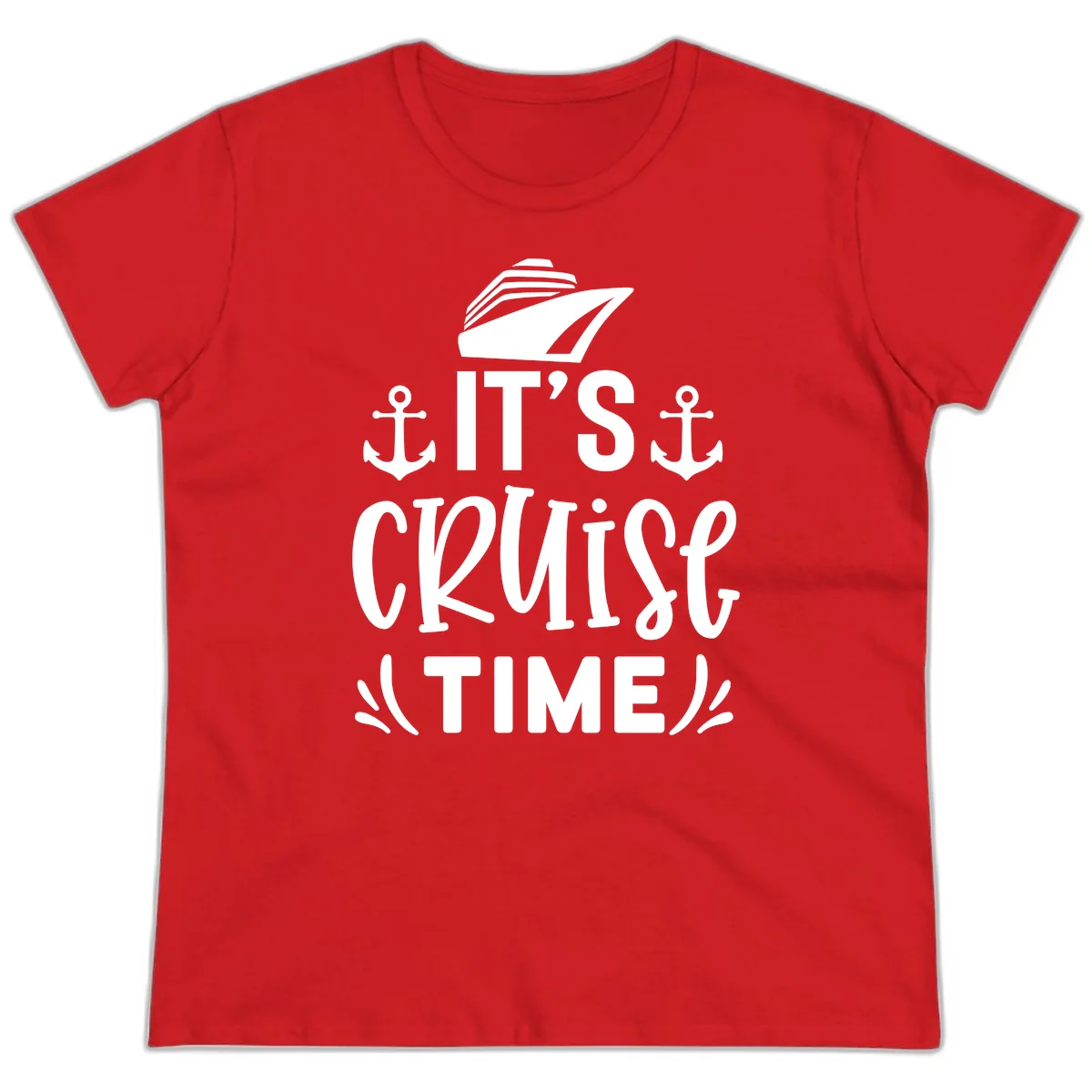 It's Cruise Time Nautical Anchor Ladies Tee in Red