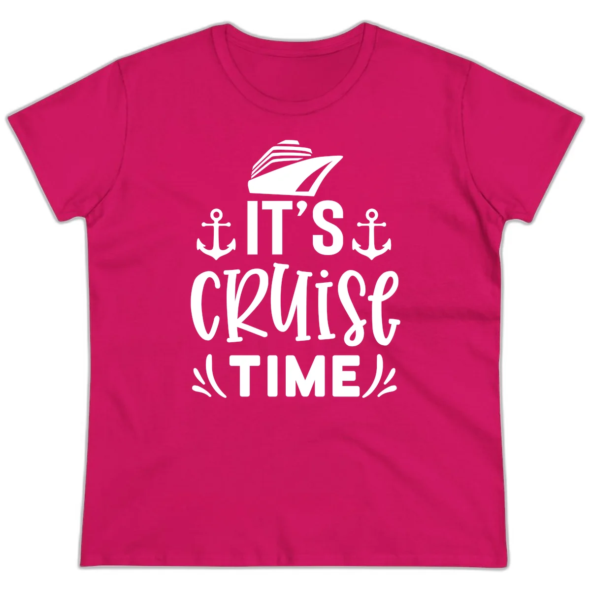 It's Cruise Time Nautical Anchor Ladies Tee in Heliconia