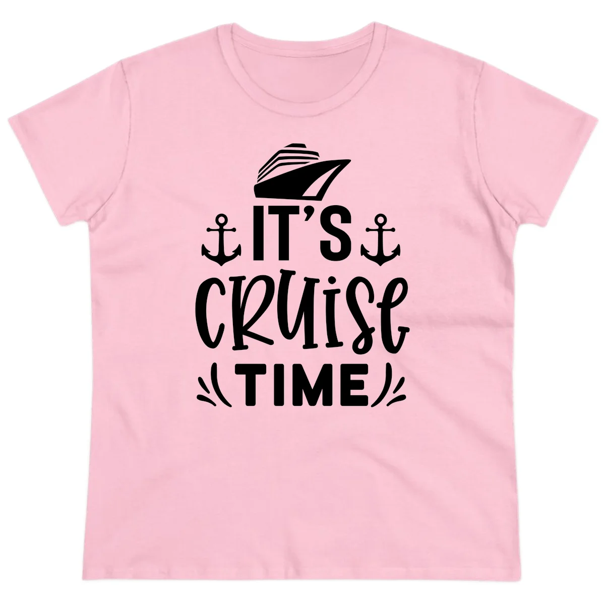 It's Cruise Time Nautical Anchor Ladies Tee in Light Pink