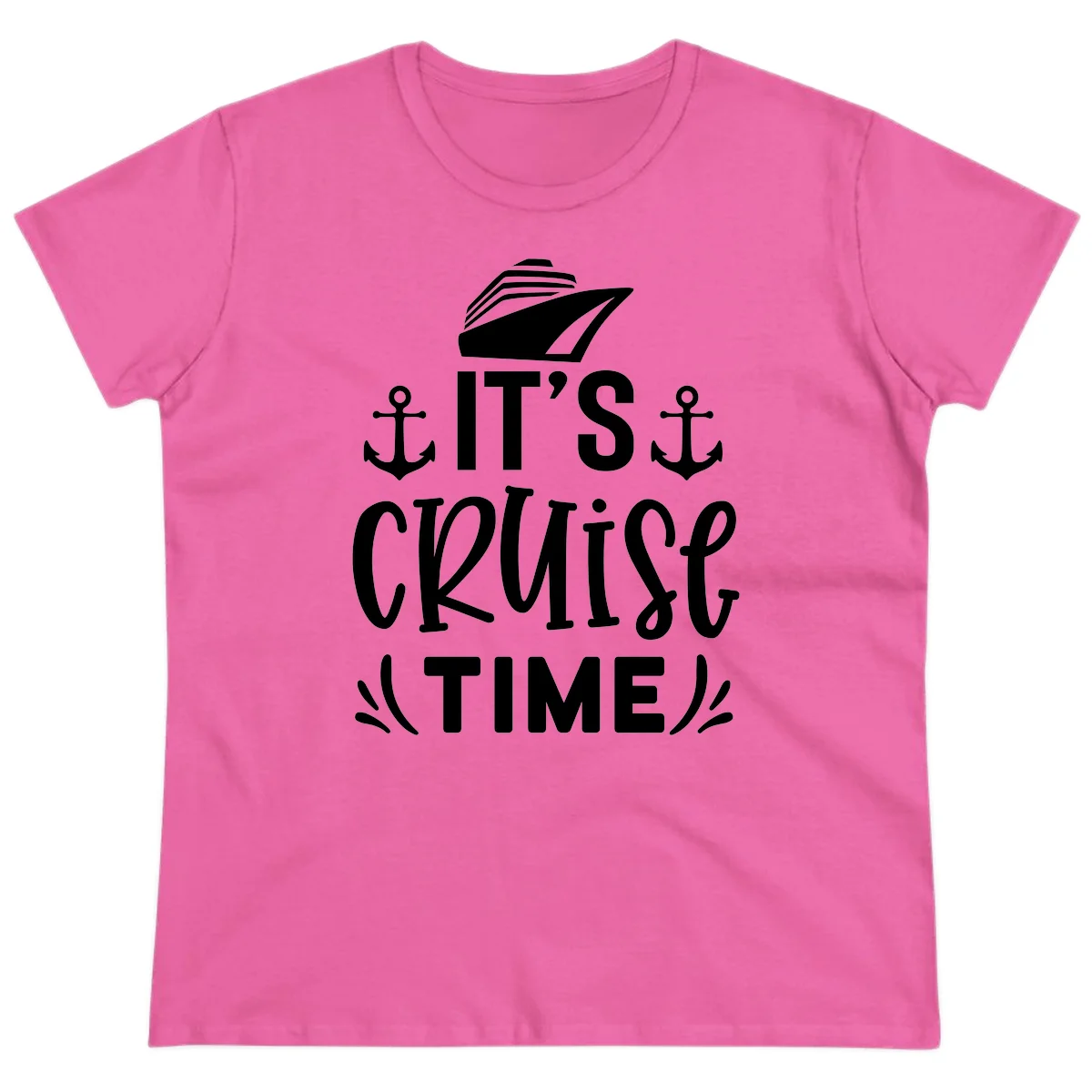It's Cruise Time Nautical Anchor Ladies Tee in Azalea