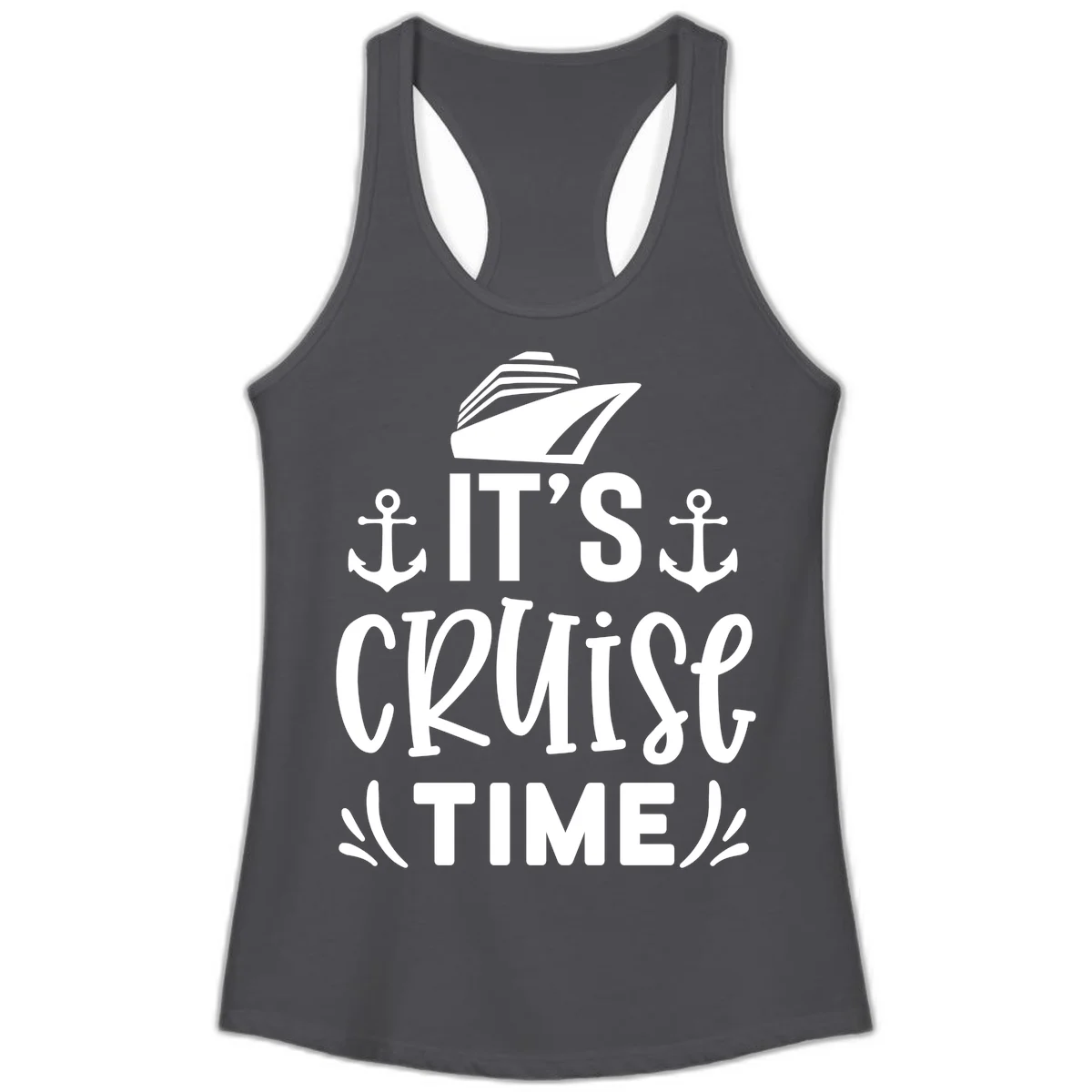 It's Cruise Time Nautical Anchor Ladies Tank in Solid Dark Gray
