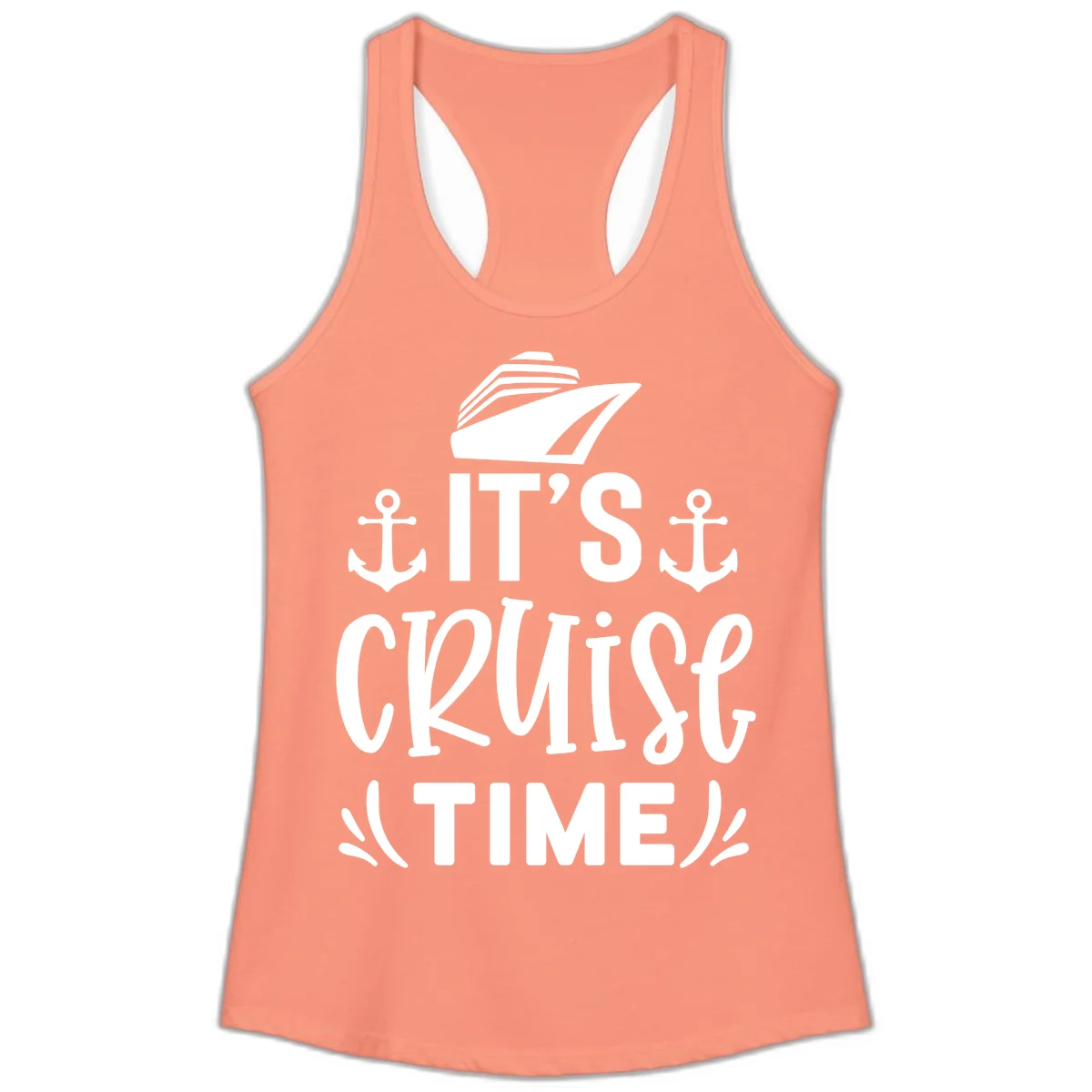 It's Cruise Time Nautical Anchor Ladies Tank in Solid Light Orange