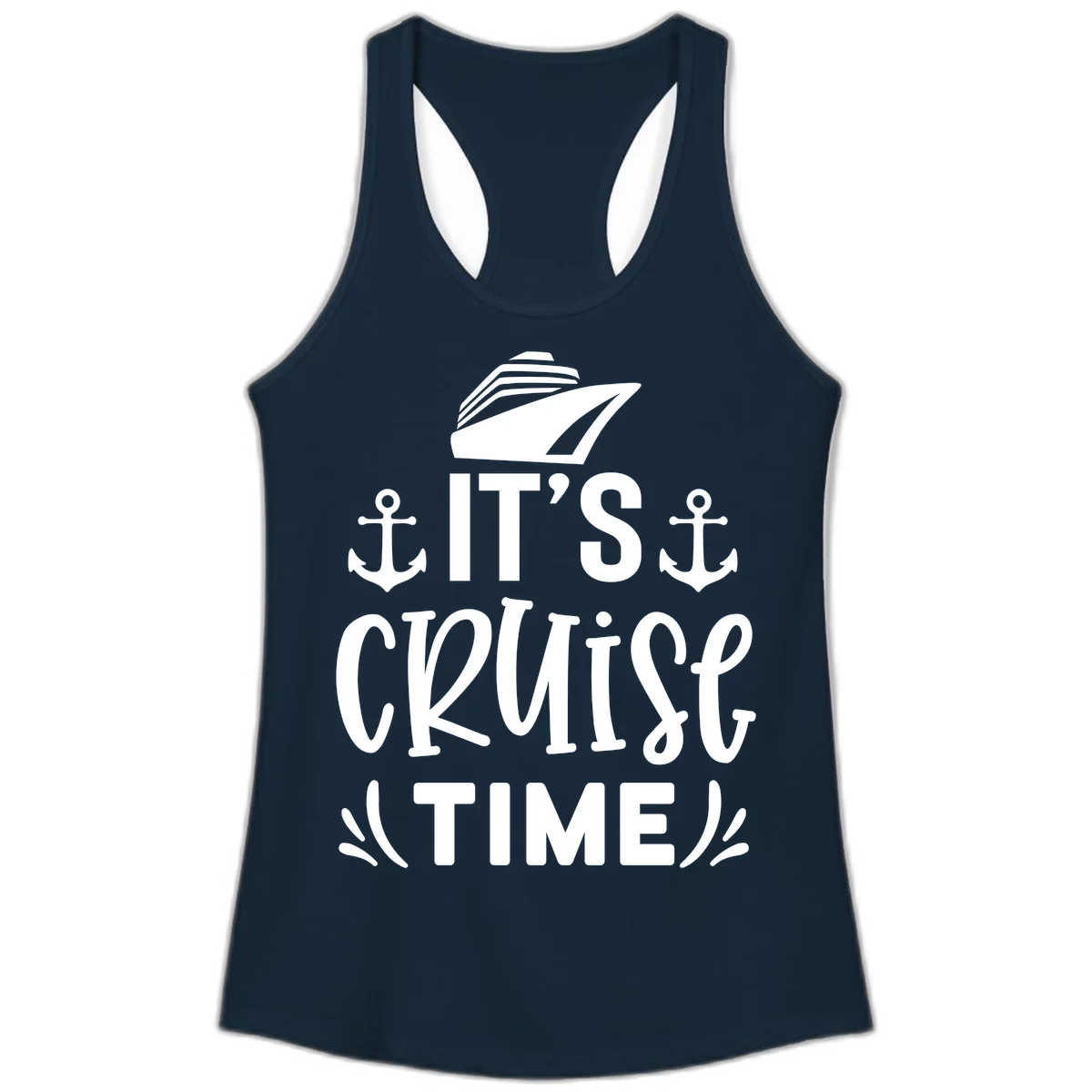 It's Cruise Time Nautical Anchor Ladies Tank in Solid Midnight Navy