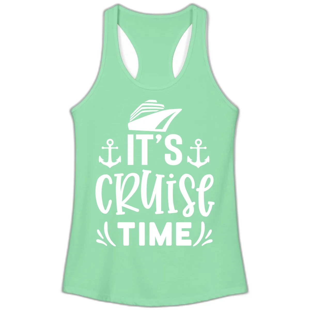 It's Cruise Time Nautical Anchor Ladies Tank in Solid Mint