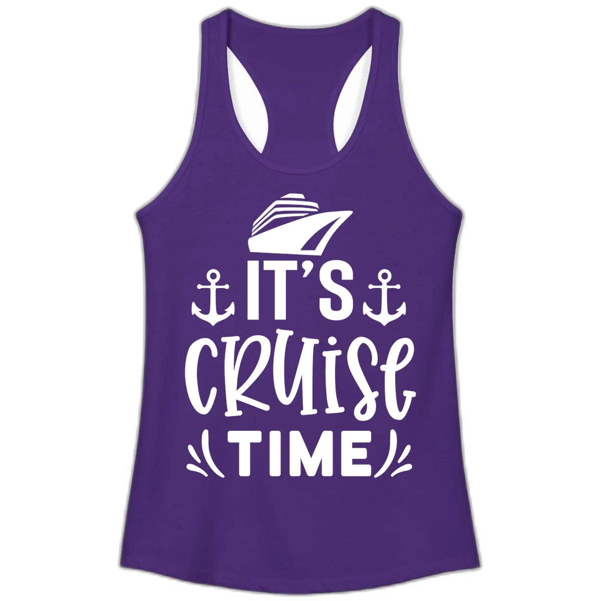 It's Cruise Time Nautical Anchor Ladies Tank in Solid Purple Rush