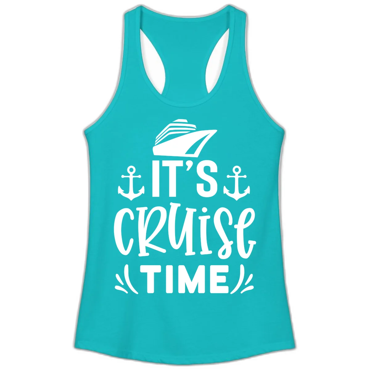 It's Cruise Time Nautical Anchor Ladies Tank in Tahiti Blue