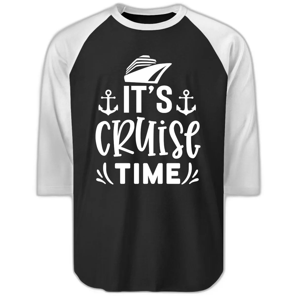 It's Cruise Time Nautical Anchor Raglan 3/4 in Black White