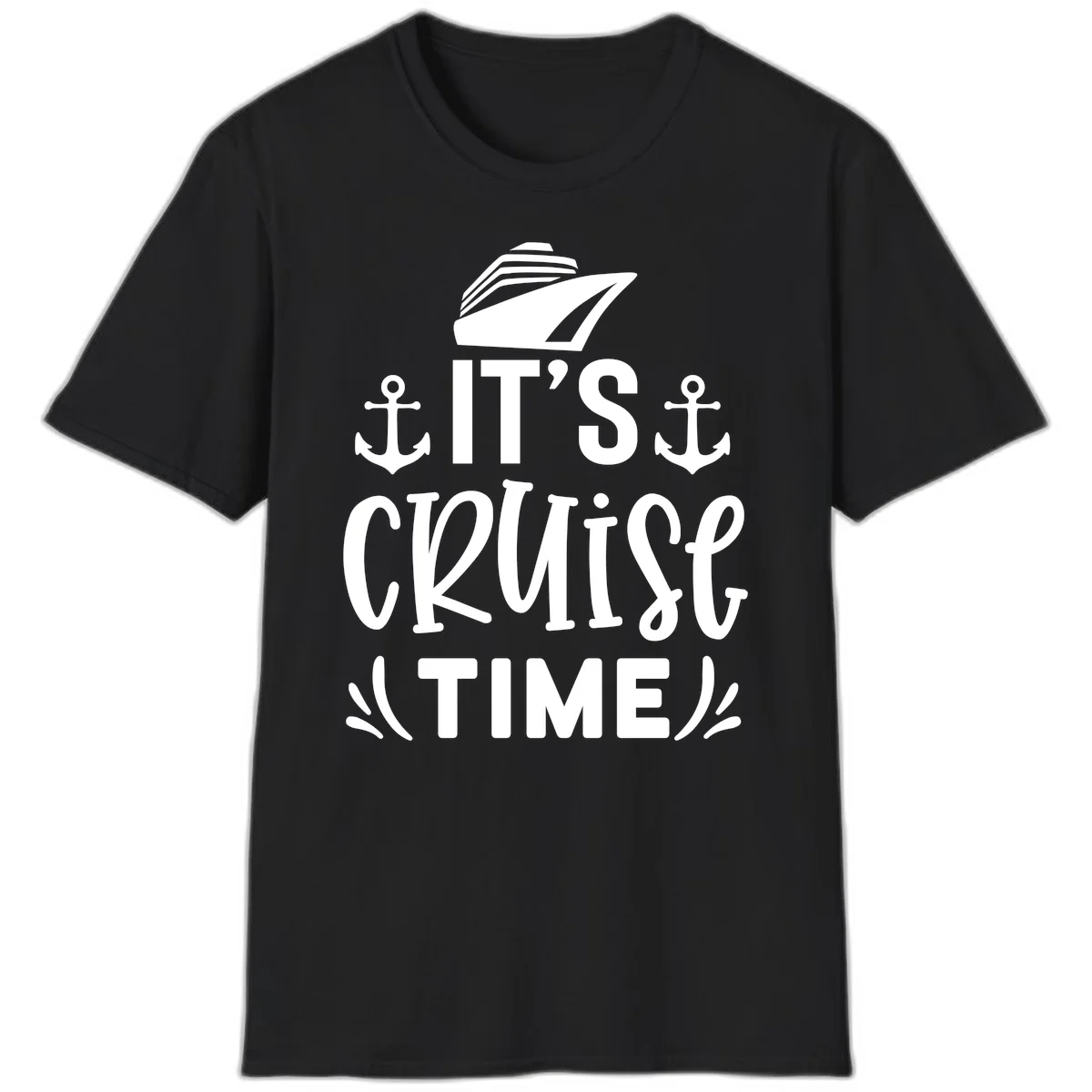 It's Cruise Time Nautical Anchor T-Shirt in Black