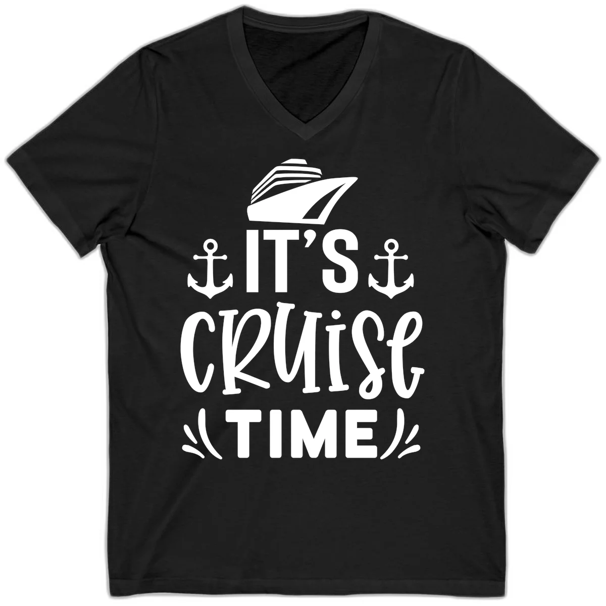It's Cruise Time Nautical Anchor V-Neck in Black