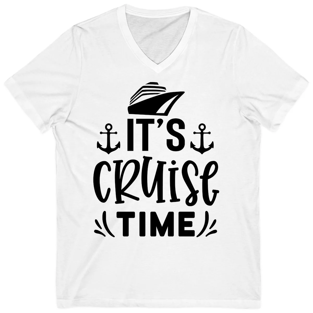 It's Cruise Time Nautical Anchor V-Neck in White