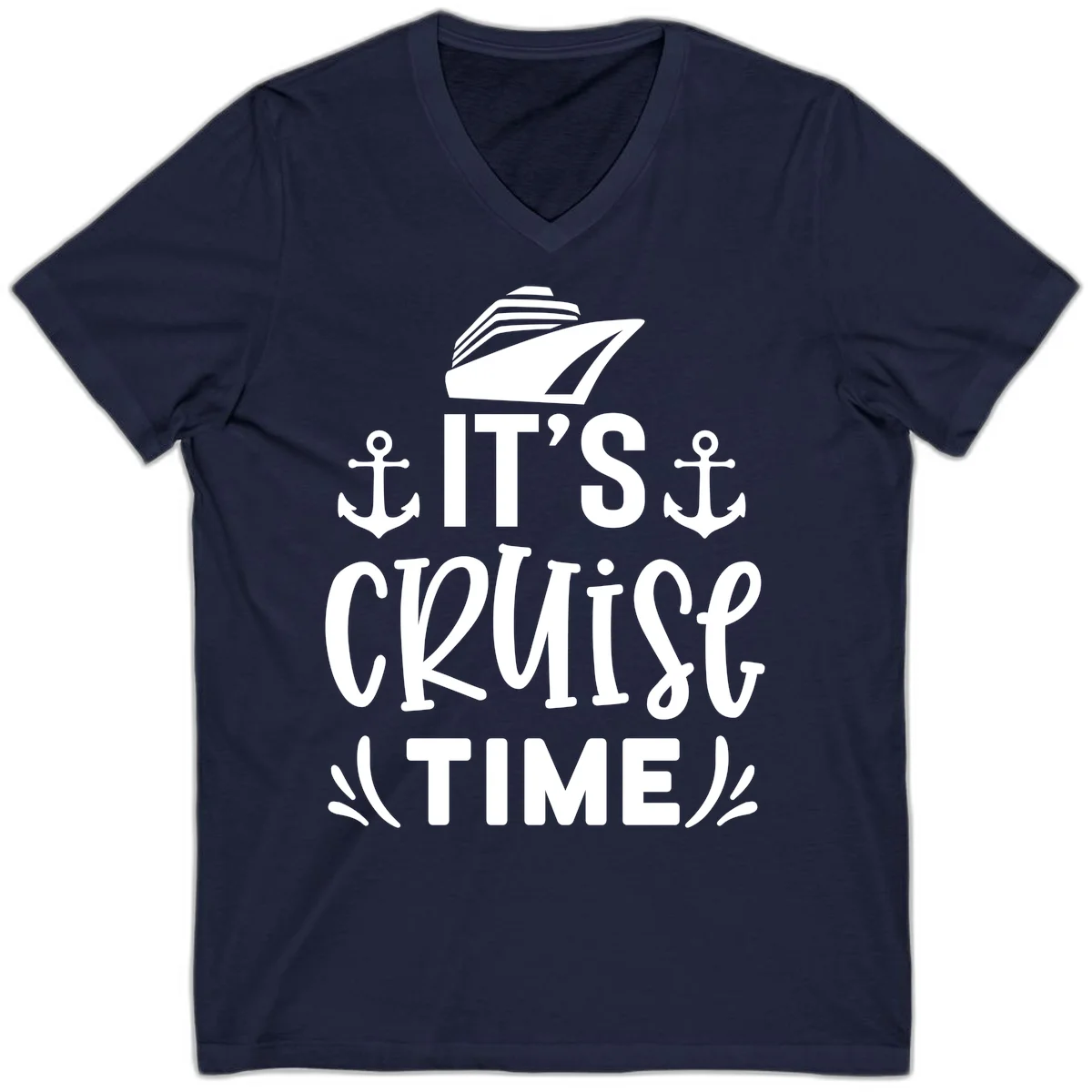 It's Cruise Time Nautical Anchor V-Neck in Navy