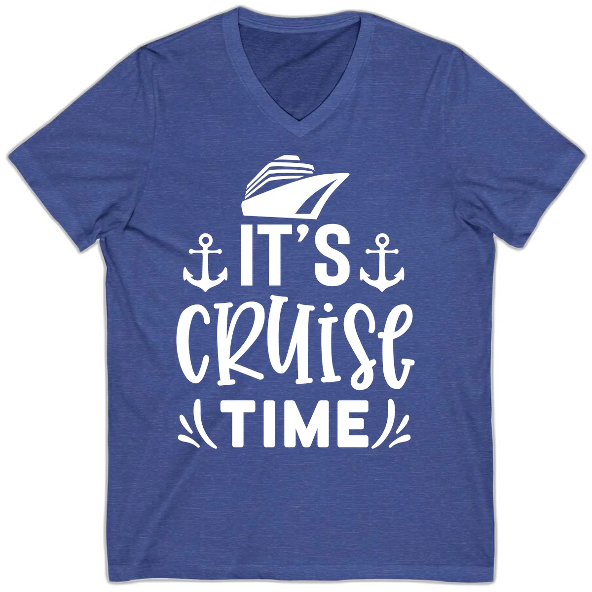 It's Cruise Time Nautical Anchor V-Neck in Heather True Royal