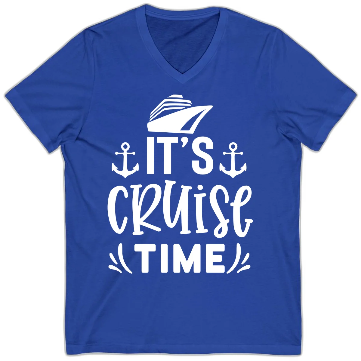 It's Cruise Time Nautical Anchor V-Neck in True Royal