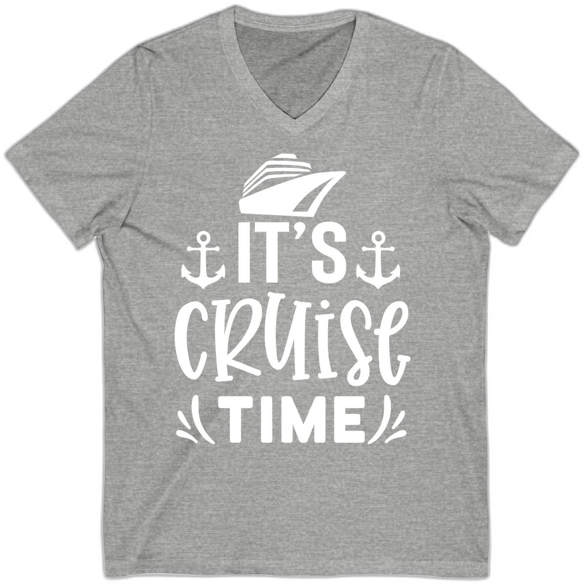 It's Cruise Time Nautical Anchor V-Neck in Athletic Heather