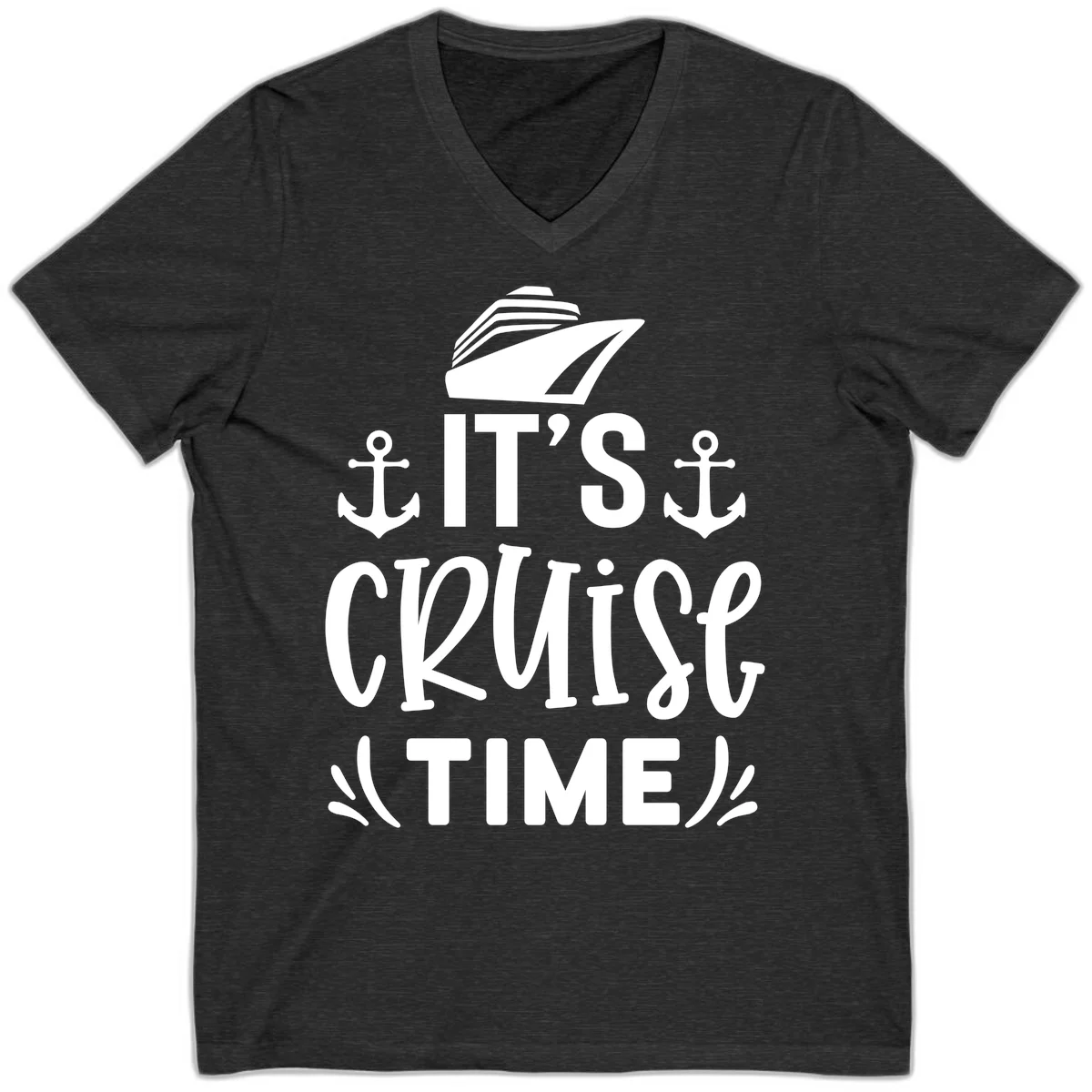 It's Cruise Time Nautical Anchor V-Neck in Dark Grey Heather