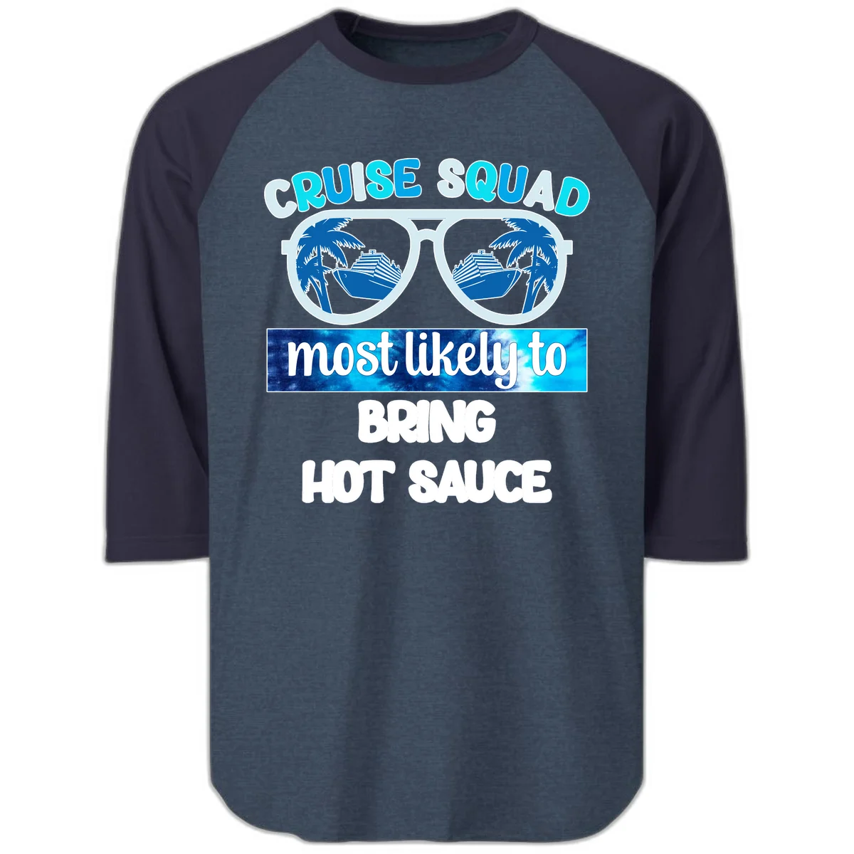 Cruise Squad Hot Sauce Raglan 3/4 Tee in Heather Denim Navy