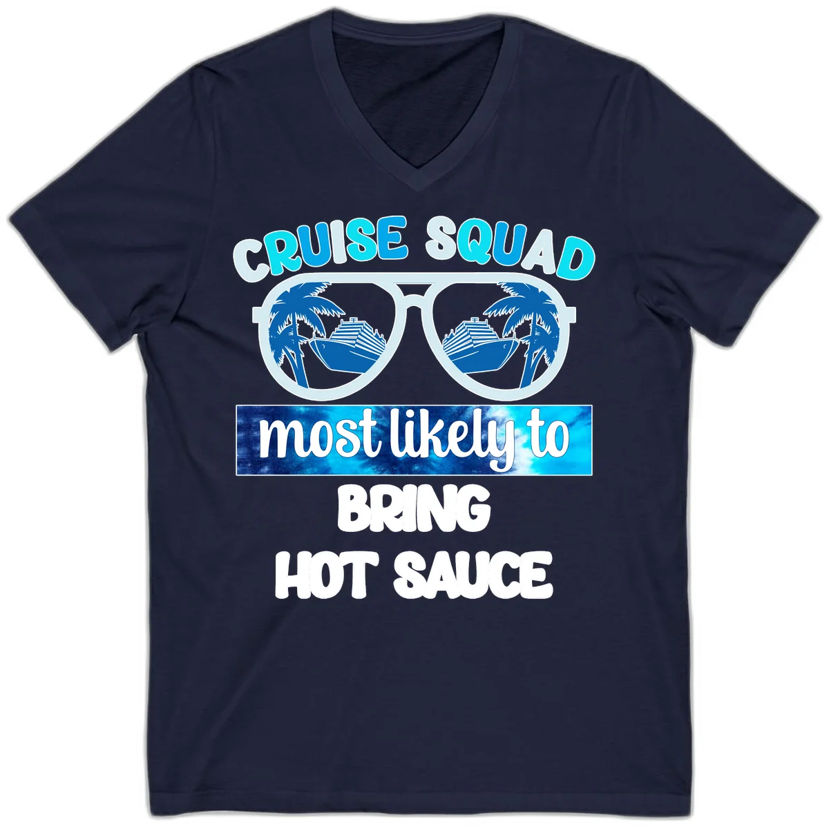 Cruise Squad Hot Sauce V-Neck Tee in Navy