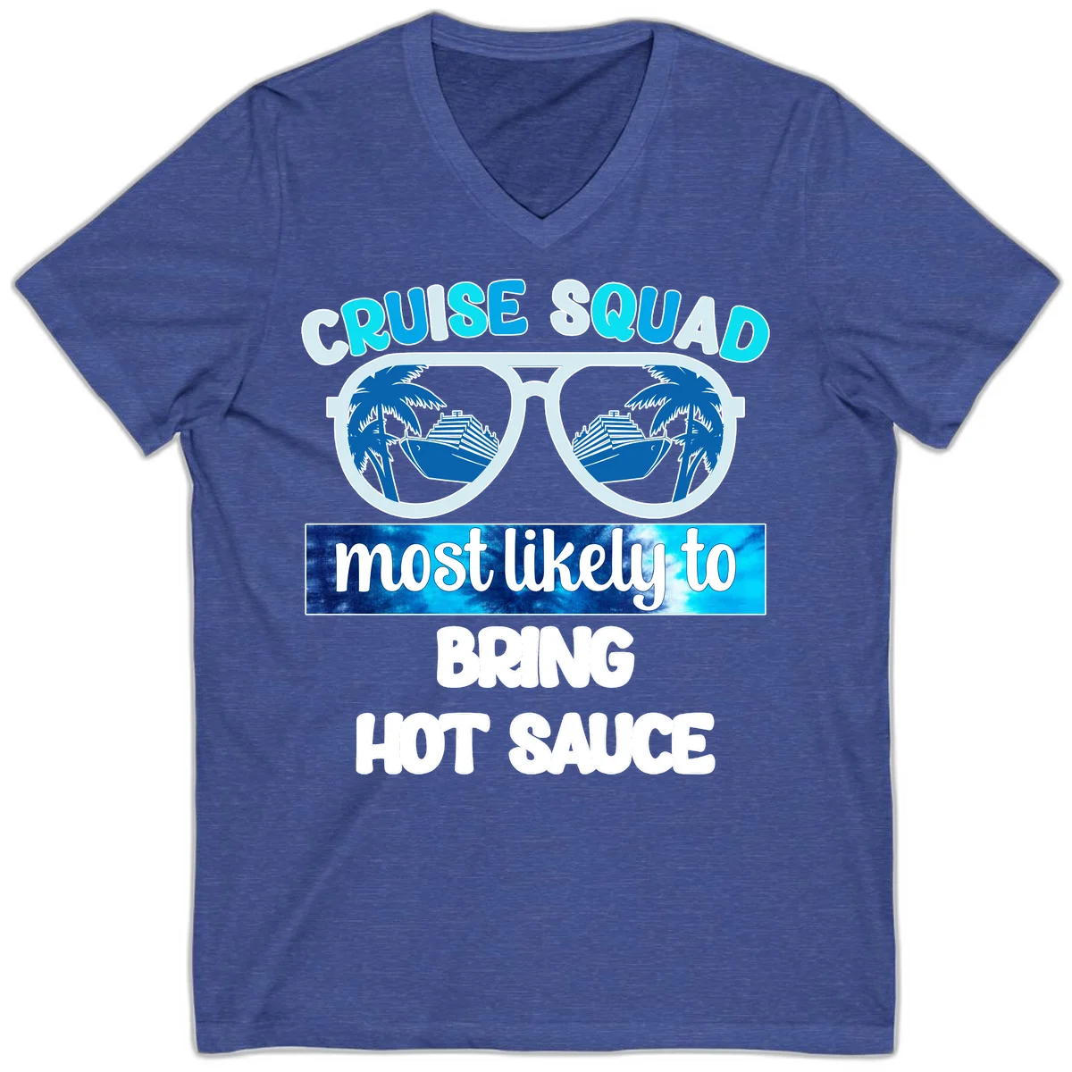 Cruise Squad Hot Sauce V-Neck Tee in Heather True Royal