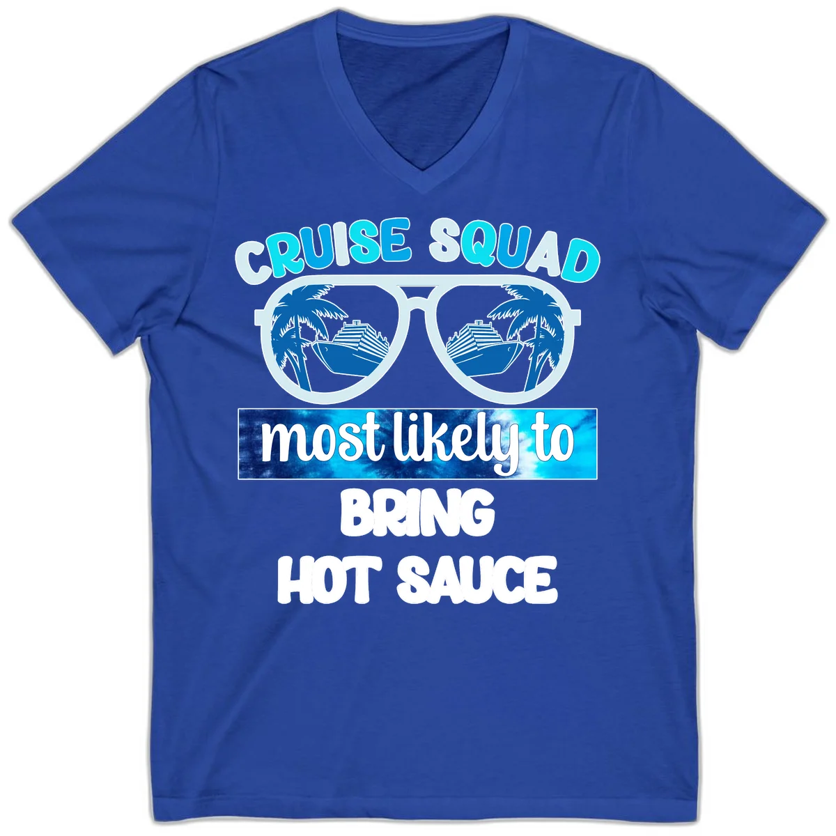 Cruise Squad Hot Sauce V-Neck Tee in True Royal