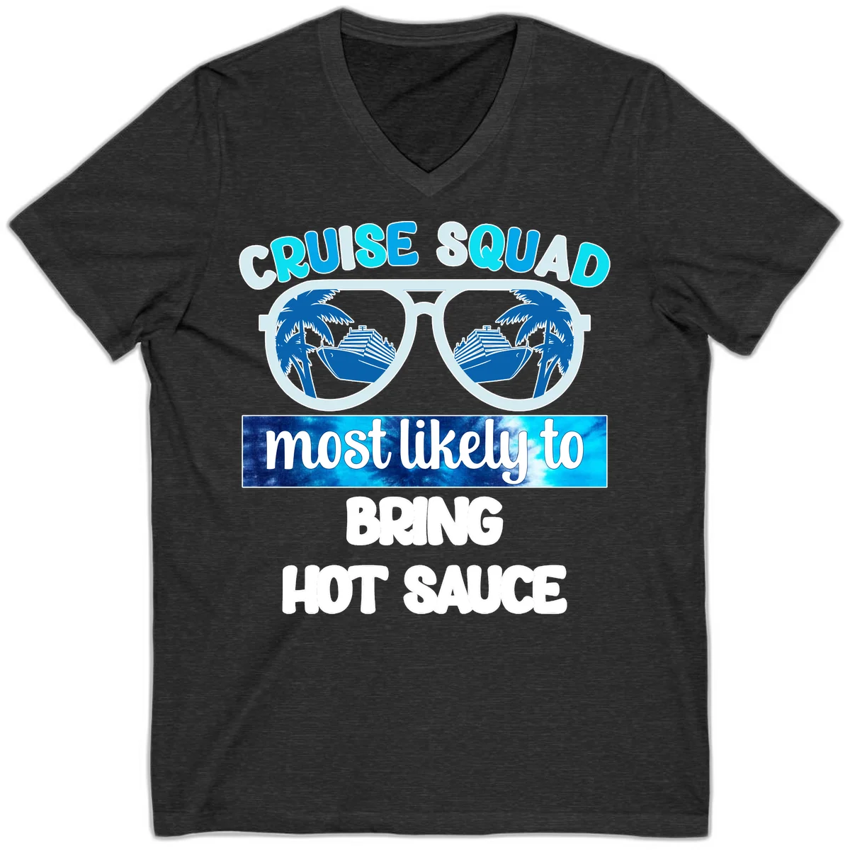 Cruise Squad Hot Sauce V-Neck Tee in Dark Grey Heather