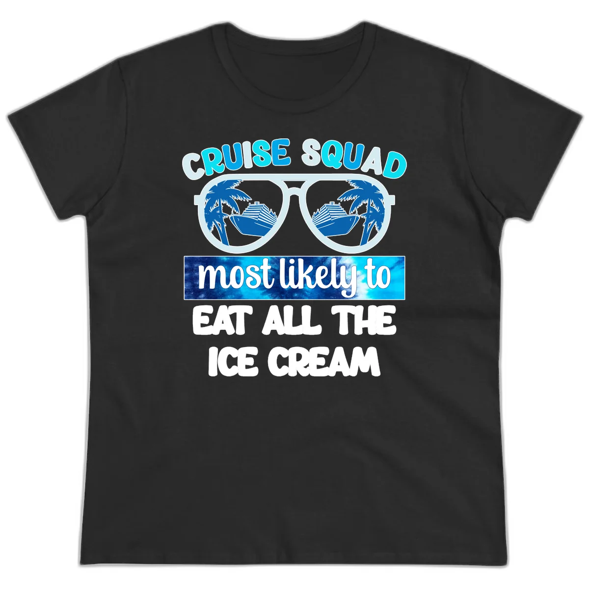 Cruise Squad Ice Cream Sunglasses Ladies Tee in Black