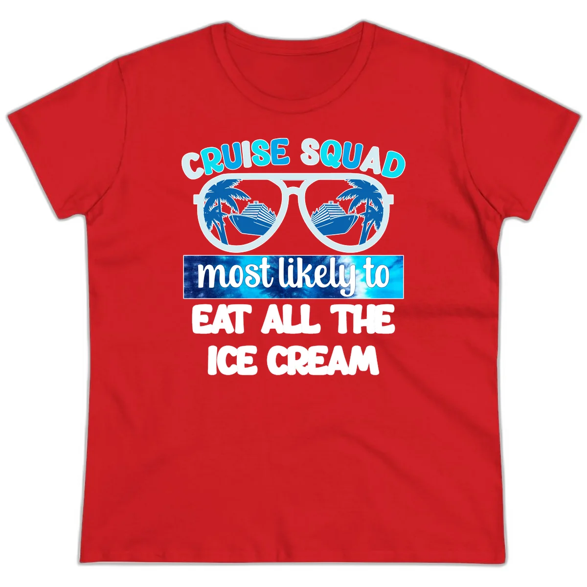 Cruise Squad Ice Cream Sunglasses Ladies Tee in Red