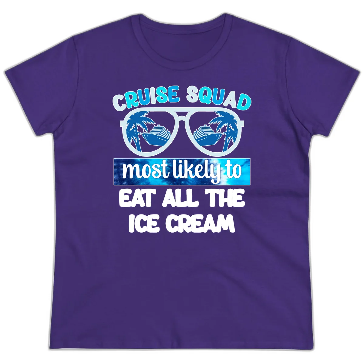 Cruise Squad Ice Cream Sunglasses Ladies Tee in Purple