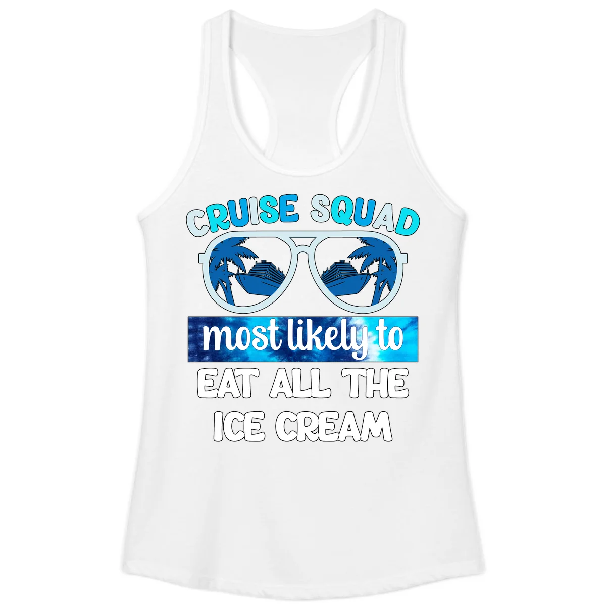 Cruise Squad Ice Cream Sunglasses Ladies Tank in White