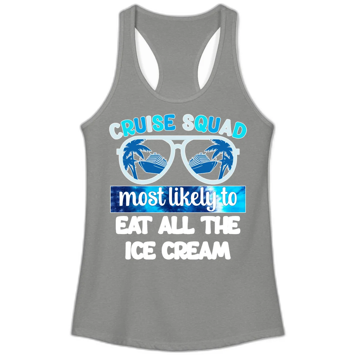 Cruise Squad Ice Cream Sunglasses Ladies Tank in Heather Grey