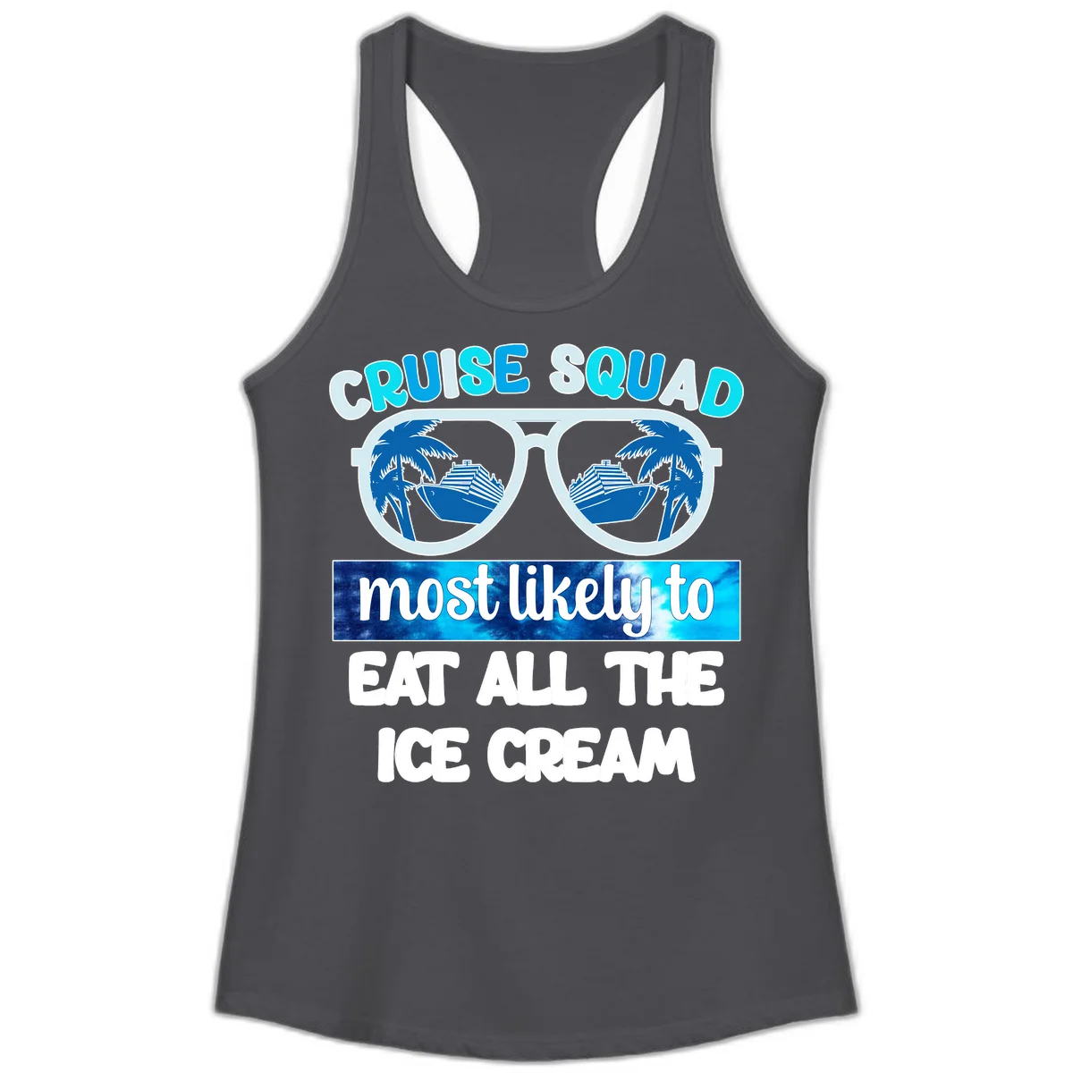 Cruise Squad Ice Cream Sunglasses Ladies Tank in Solid Dark Gray