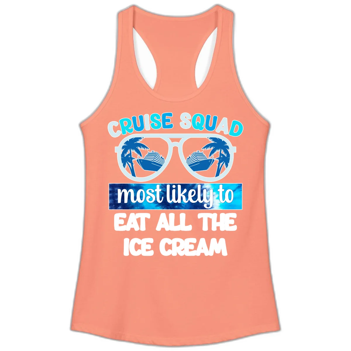 Cruise Squad Ice Cream Sunglasses Ladies Tank in Solid Light Orange
