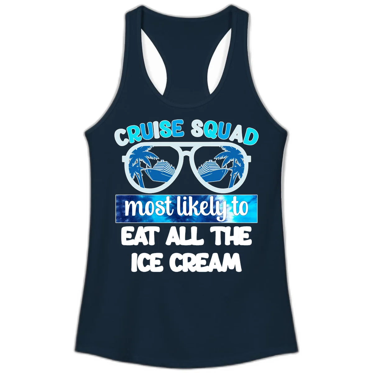 Cruise Squad Ice Cream Sunglasses Ladies Tank in Solid Midnight Navy