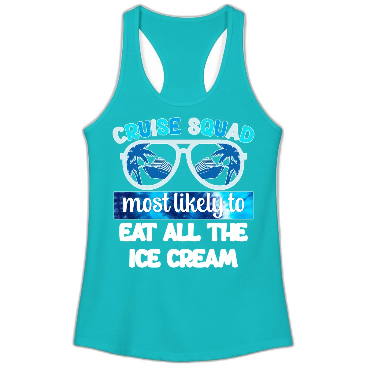 Cruise Squad Ice Cream Sunglasses Ladies Tank in Tahiti Blue