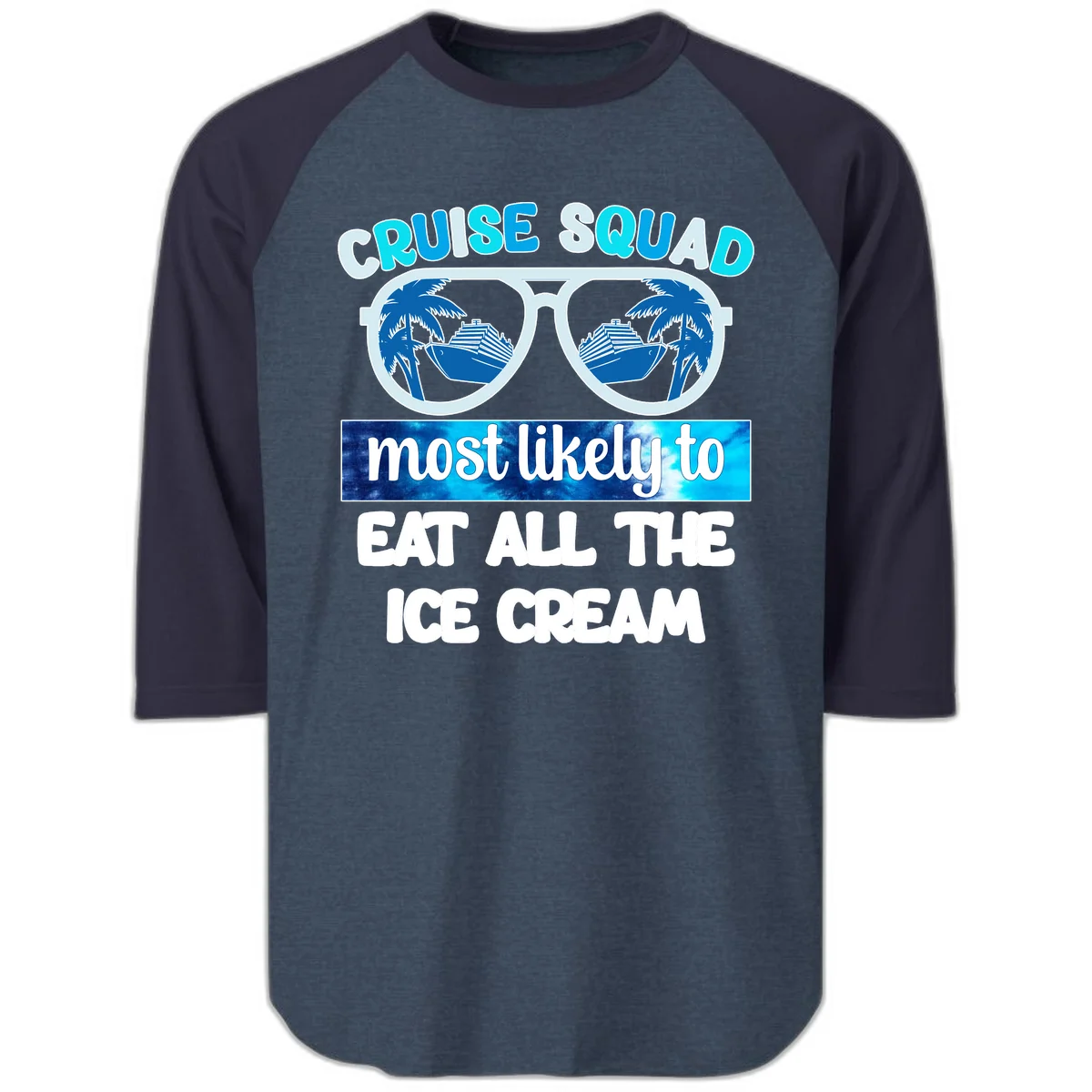 Cruise Squad Ice Cream Sunglasses Raglan 3/4 in Heather Denim Navy