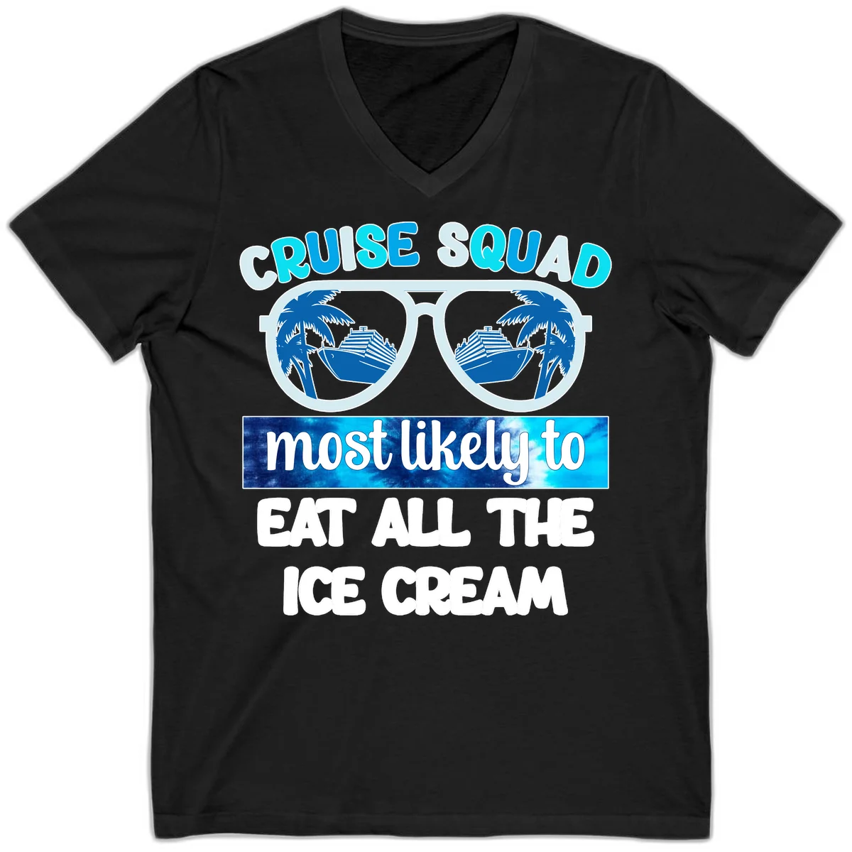 Cruise Squad Ice Cream Sunglasses V-Neck in Black