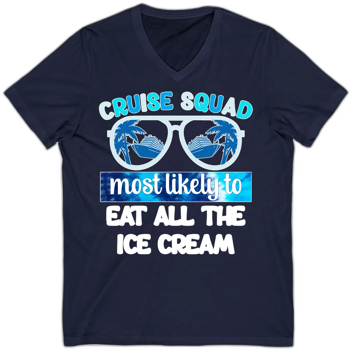 Cruise Squad Ice Cream Sunglasses V-Neck in Navy