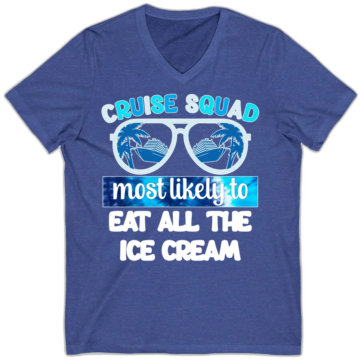 Cruise Squad Ice Cream Sunglasses V-Neck in Heather True Royal