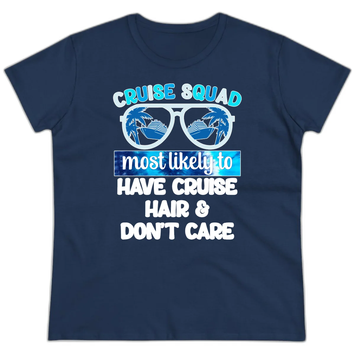 Cruise Squad Sunglasses Reflection Ladies Tee in Navy
