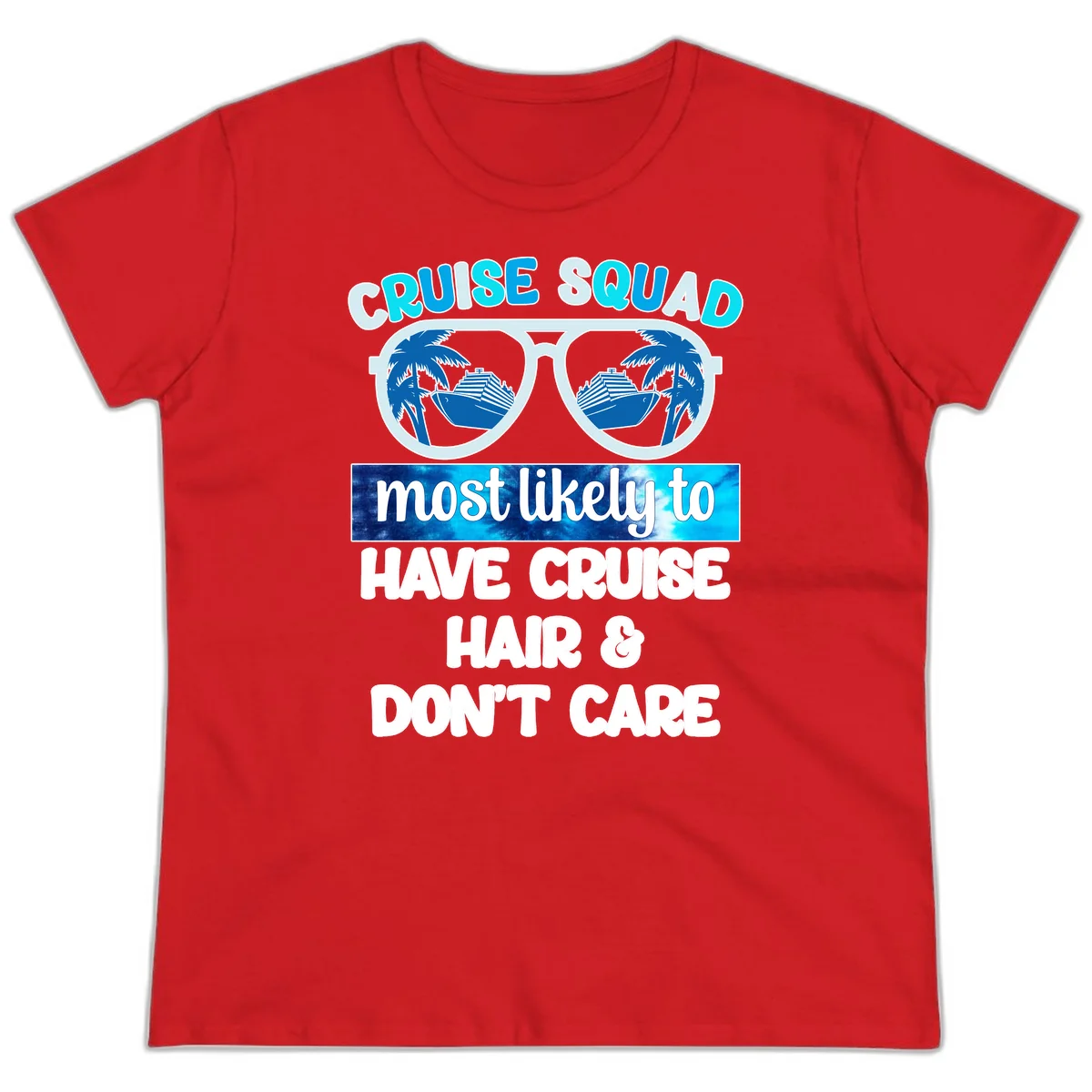 Cruise Squad Sunglasses Reflection Ladies Tee in Red
