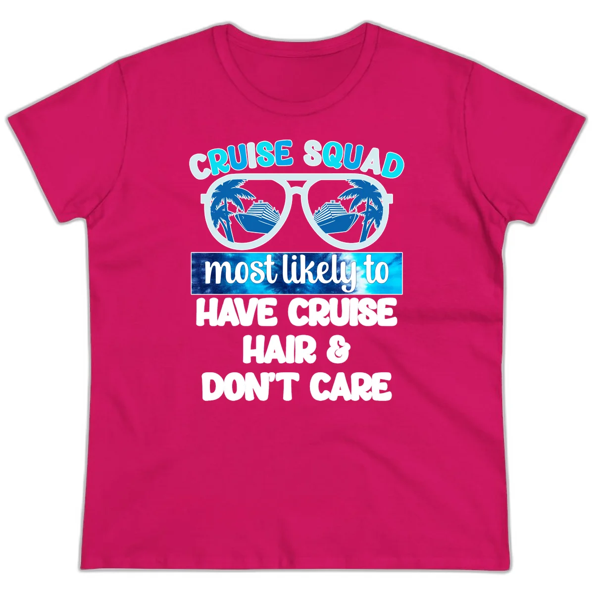 Cruise Squad Sunglasses Reflection Ladies Tee in Heliconia