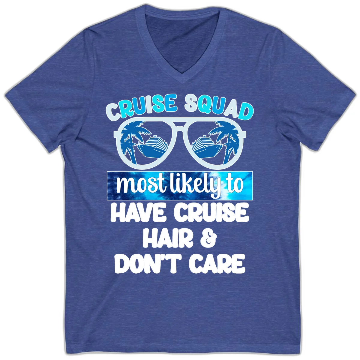 Cruise Squad Sunglasses Reflection V-Neck in Heather True Royal