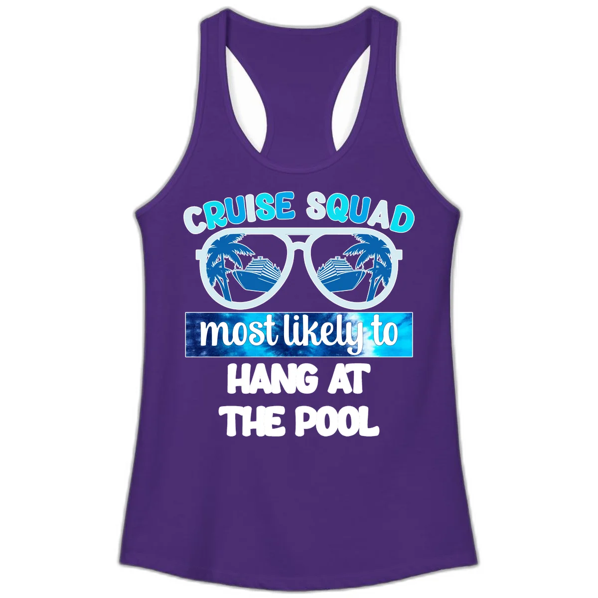 Cruise Squad Most Likely To Hang At The Pool Ladies Tank in Solid Purple Rush